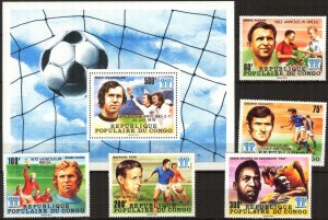 Congo 1978 Football Soccer Argentina Overpr.  RED set of 5 +S/S MNH