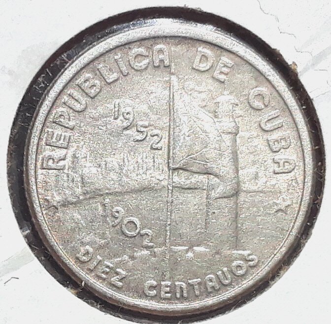 1952 Cuba Silver Coin 10c  Centenary of The Republic Circ