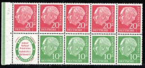 Germany Bund Scott # 708a, mint nh, cpl booklet pane, Mi # Hbl3