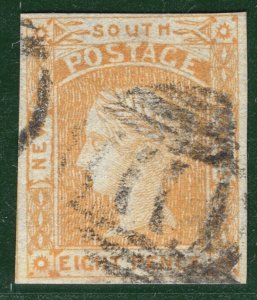 Australia States NSW QV SG81a 8d Orange (1853) NO BOW Variety Used RARE PIBLUE21