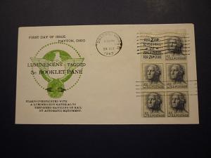 #1213c 1963 5ȼ WASHINGTON BOOKLET PANE FDC - TAGGED - BUCKEY CACHET - DAYTON, OH