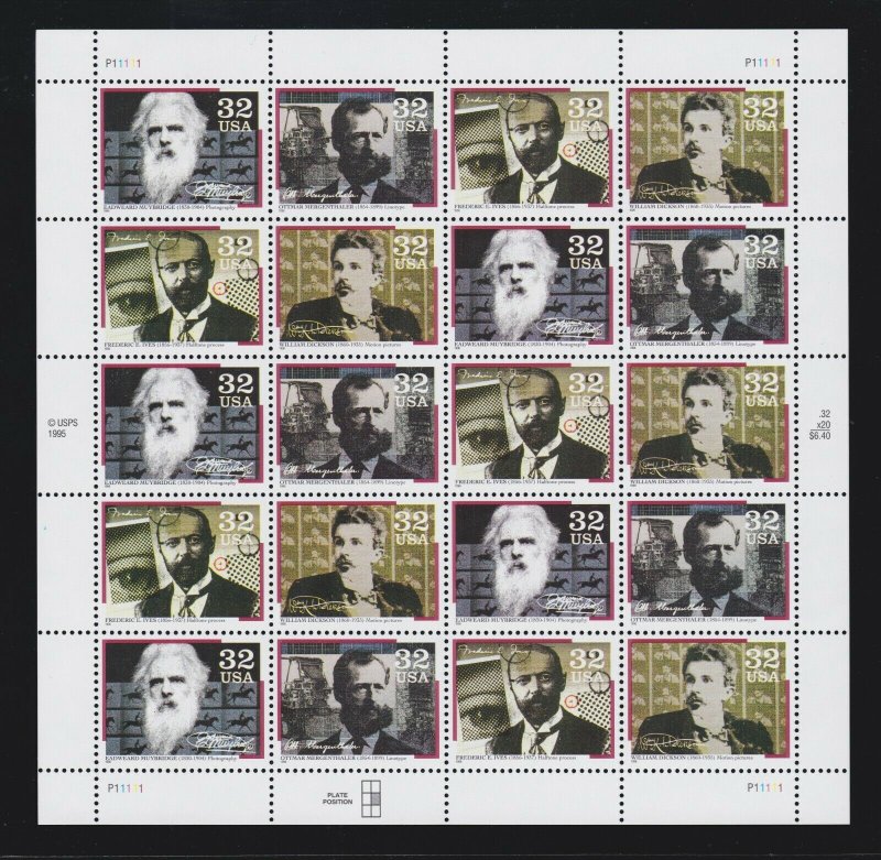 US 3061-3064 32c Pioneers of Communication Mint Stamp Sheet OG NH