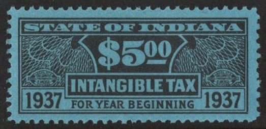 SRS IN D40 $5.00 Indiana Intangible Tax Revenue Stamp (1937) MNH