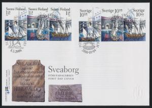 Sweden 2530a-c, Finland 1266a-c FDC Suomenlinna Fortress, Ships, Flag, Windmill