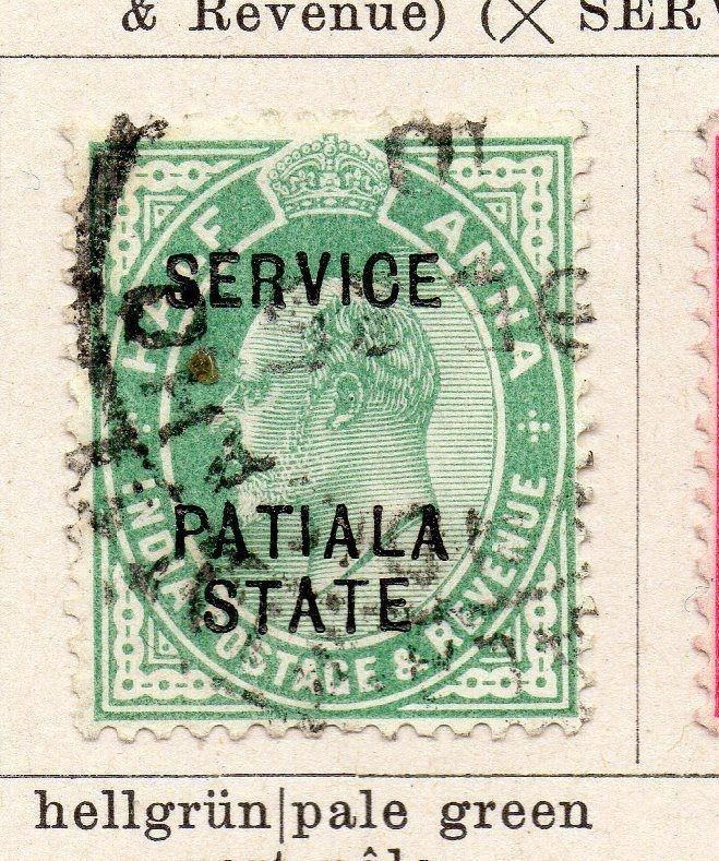 India Patiala 1907 Early EdVII Issue Used 1/2a.  