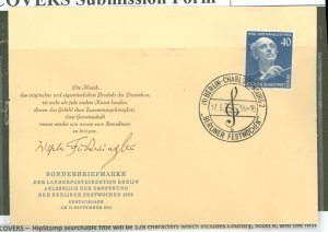 Germany/Berlin (9N) 9N84/115 DDR 468, 987: Clean 1955 Berlin FDC W. good stamp and 3 more music related covers including FDCs fo