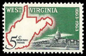 PCBstamps   US #1232 5c West Virginia Statehood, MNH, (2)