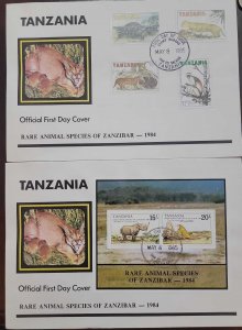 P) 1984 TANZANIA, RARE ANIMALS SPECIES OF ZANZIBAR, COMPLETE SERIES, SET OF 2
