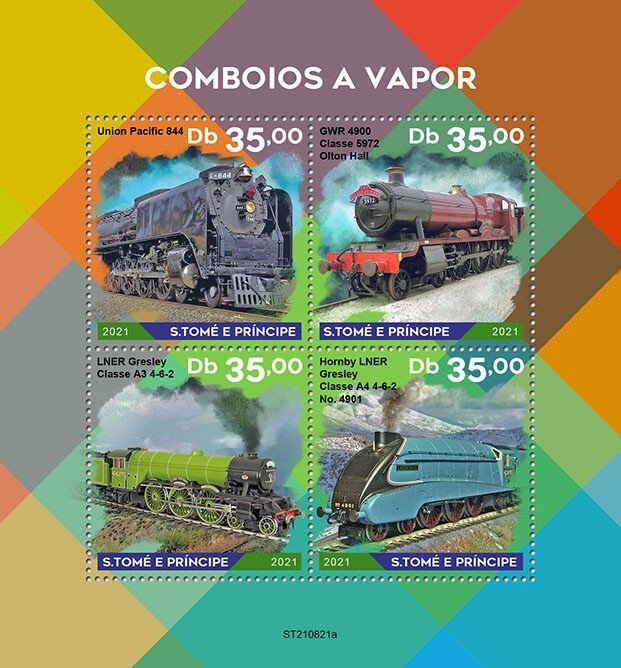 SAO TOME - 2021 - Steam Trains - Perf 4v Sheet - Mint Never Hinged