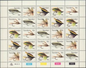 South Africa - Transkei #70,Cplt Set,Sht of 20,5 Strips of 5, 1981, Fish, NH