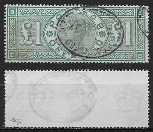 1891 Gran Bretagna £1 green cancelled SG n. 212