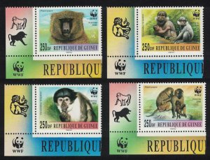 Guinea WWF Mangabey and Baboon 4v Corners 2000 MNH