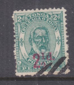 TONGA, 1893 2 1/2d. in Carmine on 2d. Green, used.