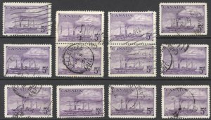 Canada Sc# 312 Used lot/12 1951 5c purple Steamships of 1851 and 1951