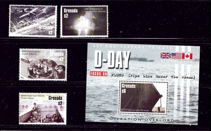 Grenada 3447-50 and 3453 MNH 2004 D-Day Anniv