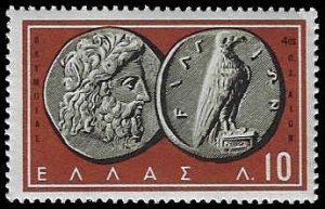 Greece #639 MNH; 10L Ancient Greek Coins (1959)