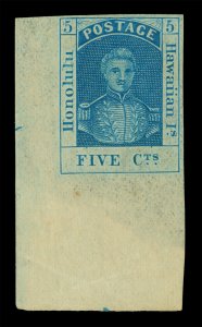 HAWAII 1868 Kamehameha III  5c blue Scott# 10 pos.17 mint MH XF LL corner margin