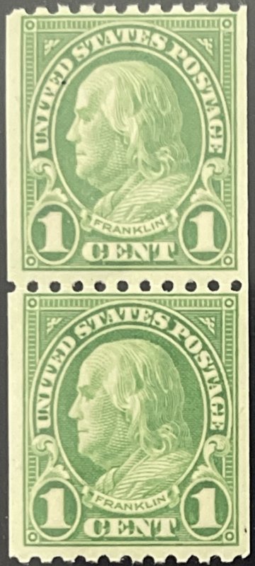 Scott #604 1924 1¢ Benjamin Franklin rotary perf. 10 horizontally MNH OG