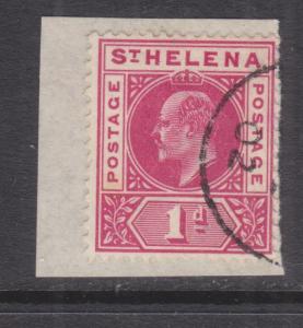 St. HELENA, 1902 KEVII 1d. Carmine, used on small piece.