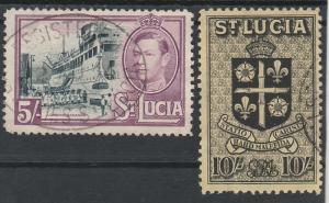 ST LUCIA 1938 KGVI PICTORIAL ARMS 5/- AND 10/- USED