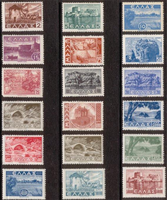 Greece sc#437-454 (18) 1942-4 Scenery set MH scv$3.60