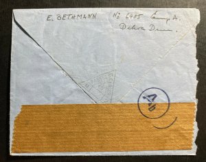 1940s Dehra Dun India POW Prisoner Of War Camp Cover To Berg Germany Bethmann 2