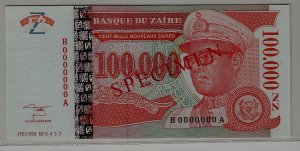 Zaire P-76 unc. banknote/ Specimen/ bo.0437