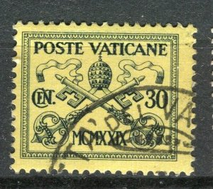 VATICAN; 1929 early Pope Pius XI issue fine used hinged 30c. value