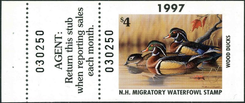 NEW HAMPSHIRE #15A 1997 STATE DUCK HUNTER STAMP WOOD DUCKS by Richard Clifton