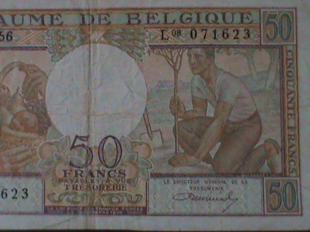 ​BELGIUM-1956- KONINKRIJK-BELGIUM-50-FRANCS-LT..CIRULATED NOTE-VF-68 YEARS OLD