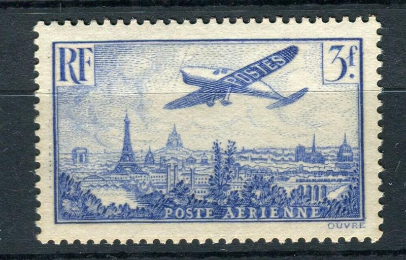 FRANCE; 1936 early AIRMAIL issue fine Mint unused 3Fr. value