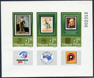 Hungary 2842 imperf sheet, MNH. Michel Bl.171B. ESPANA-1984, Kangaroo.