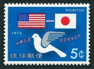 RyuKyu 227 2 stamps,MNH.Mi 256. RyuKyu returned to Japan,1972.Emblem Bird,Flags.