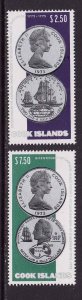 Cook Islands-Sc.#406-7-unused,NH set-Coins-Ships-Capt. Cook-1974-