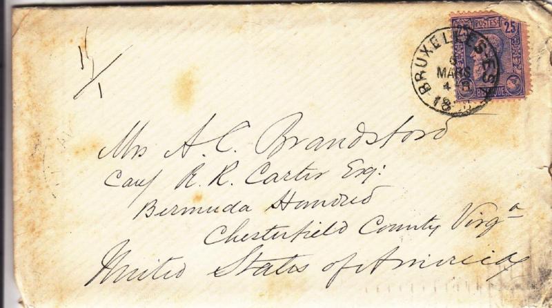 1889, Brussels, Belgium to Virginia W/Letter Enclosed, See Remark (4663)