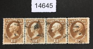 MOMEN: US STAMPS # O78 STRIP OF 4 USED $40+++ LOT #14645