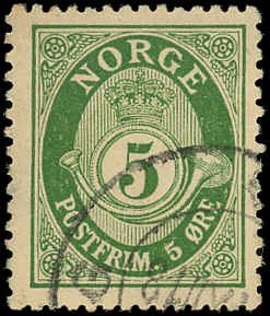 NORWAY Sc 77 F-VF/USED - 1910 5o  Post Horn, Redrawn - Sound, No Faults