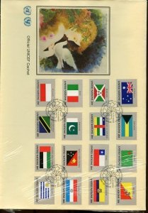 UNITED NATIONS OFFICIAL  UNICEF CACHET  1984 FLAG SET SET ON FIRST DAY COVER