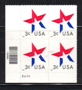 #3613 MNH pb/4 3c Star lower left 2002 Issue