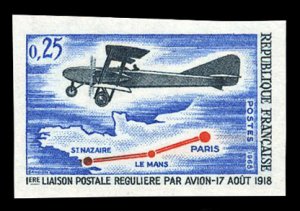 France, 1950-Present #1218 (YT 1565a) Cat€77, 1968 1st Airmail Route, imper...