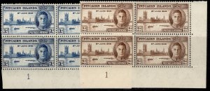 PITCAIRN ISLANDS GVI SG9-10, 1946 VICTORY set PLATE 1 BLOCKS, M MINT.