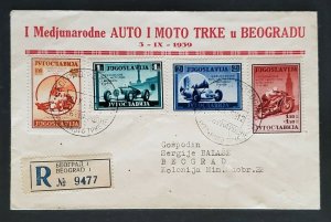 1939 Belgrade Yugoslavia Registered Automotive Stamp Cancel Advertising Cover