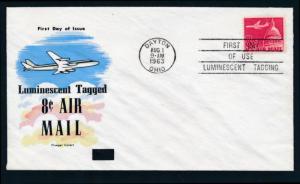 U.S. C64a Unaddressed multicolor Fluegel FDC, 8c Luminescent Tagging