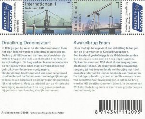 Netherlands Pays-Bas Niederlande 2018 Europa CEPT Bridges Bottom of sheetlet MNH