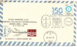 ARGENTINA 1981 COVER WITH SPECIAL CANCEL FLIGHT BUENOS AIRES VIENA WIPA 81