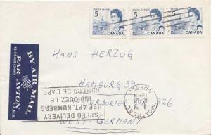 Canada 5c QEII Centennial (3) 1969 Montreal, Quebec Airmail to Hamburg, Germany.