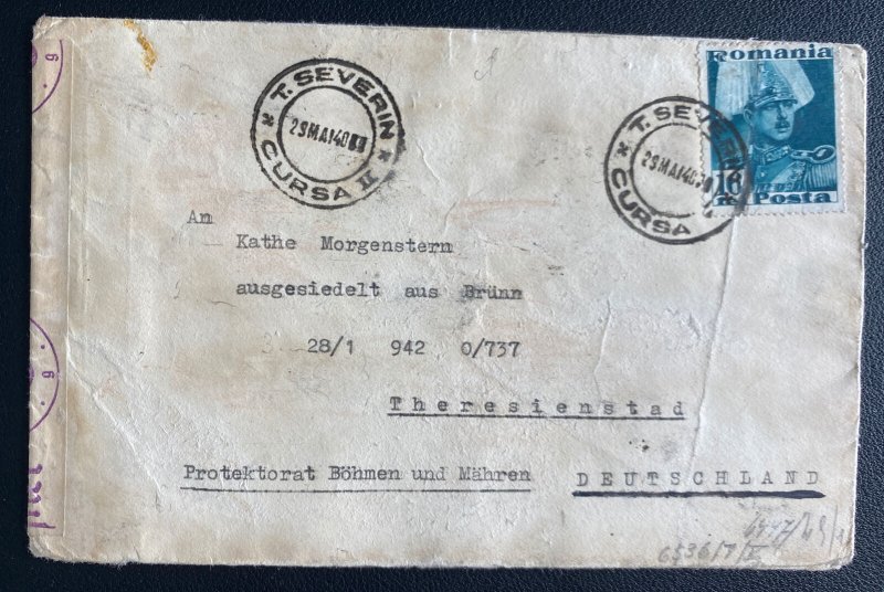 1940 Cursa Romania Censored Cover To Theresienstad Jewish Ghetto Bohemia German