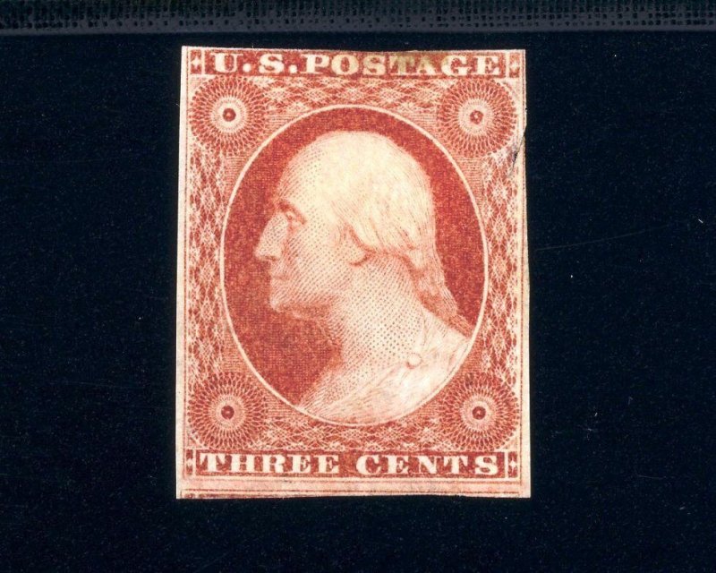 USAstamps Unused VF US 1851 Imperforate Washington Scott 10 OG MHR 