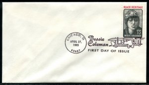 2956 US 32c Bessie Coleman FDC  ,  No cachet