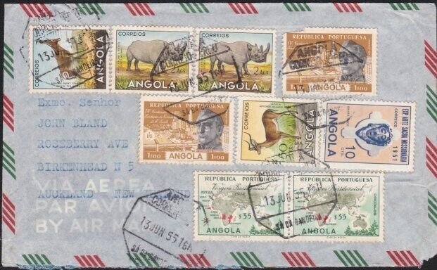 ANGOLA 1955 cover Sa Da Bandeira to New Zealand - great franking...........A6423